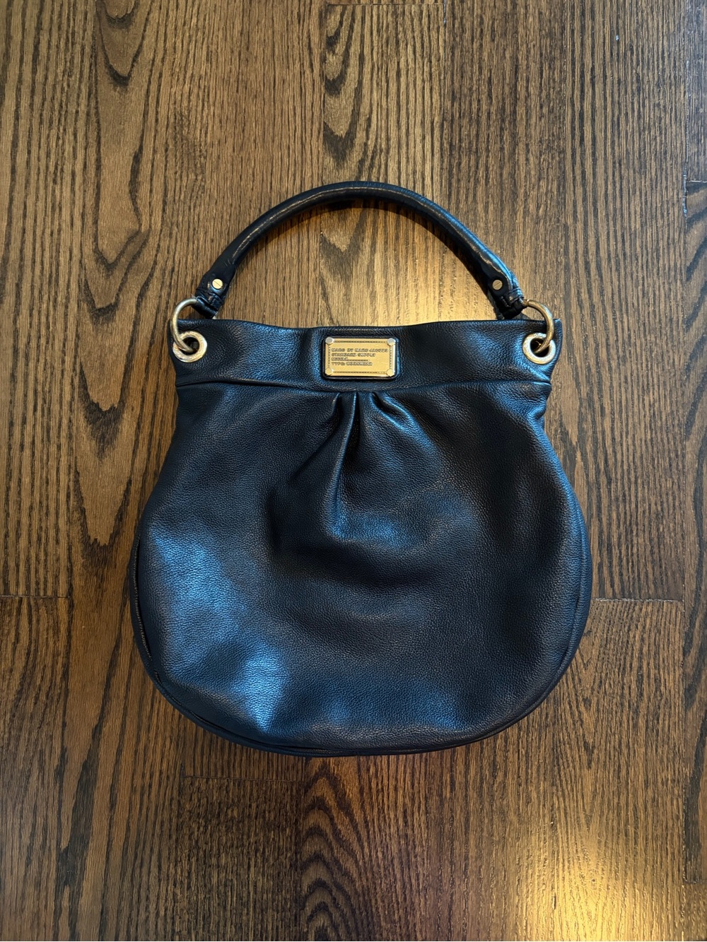 Marc by Marc Jacobs Black Leather Hobo with Gold Plaque